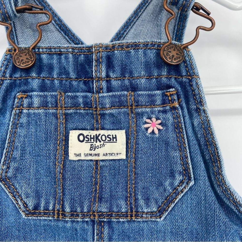 OshKosh B'gosh Blue & Pink Girls Denim Flower Overalls 12M - Picture 2 of 6